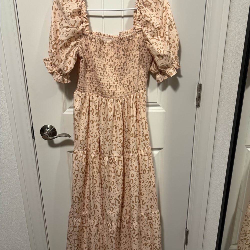 Elegant Long Sleeve Animal Print Dress